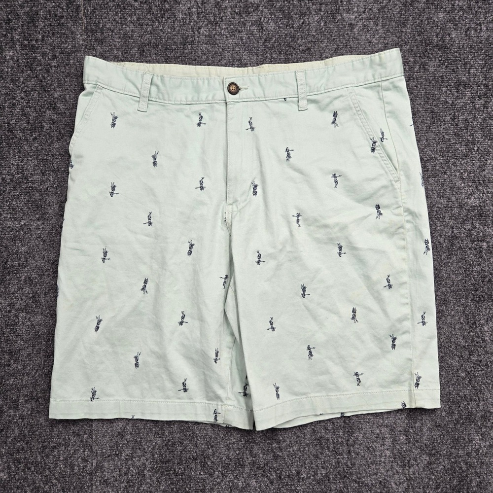 George Mens Size W36 Chino Shorts Mint Green Hula Girl Embroidered Flat Front